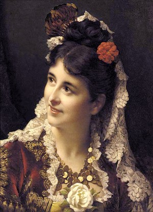 A woman with a red flower